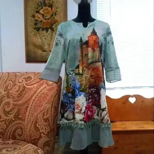 Super Unique & Darling Floral Silky (polyester) Sheath Dress with Tassels